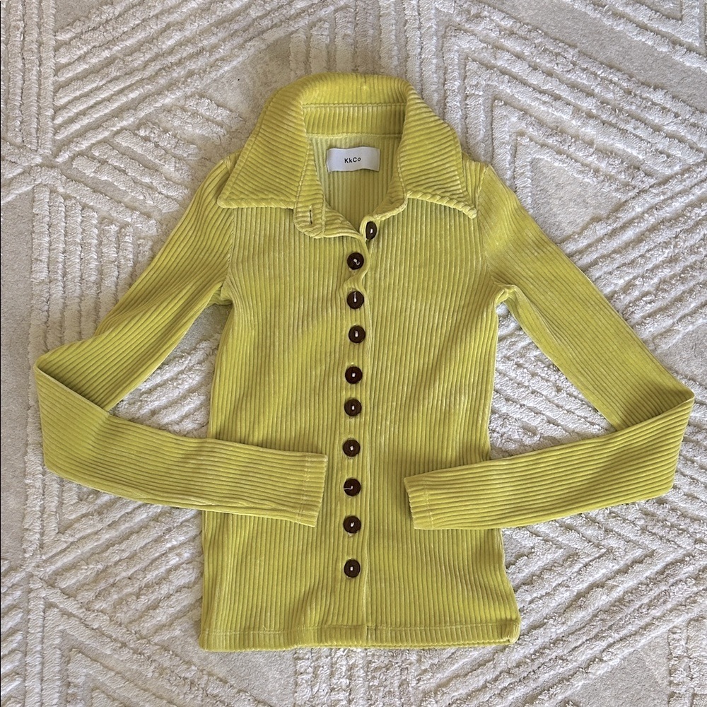 Kkco Yellow Ribbed Cardigan Sweater